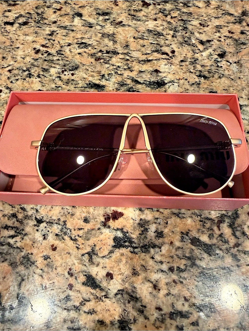 Miu MU A56S Metal Aviator Sunglasses Black & Gold